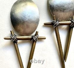 Boucles d'oreilles en argent sterling et en bronze de studio postmoderne cool, clip vintage 1992