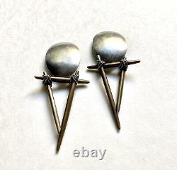 Boucles d'oreilles en argent sterling et en bronze de studio postmoderne cool, clip vintage 1992