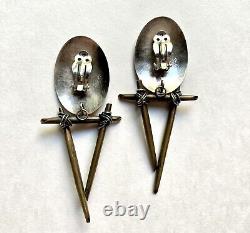Boucles d'oreilles en argent sterling et en bronze de studio postmoderne cool, clip vintage 1992