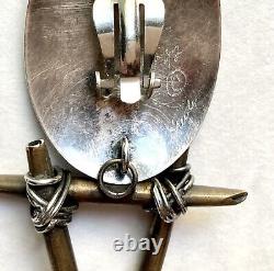 Boucles d'oreilles en argent sterling et en bronze de studio postmoderne cool, clip vintage 1992