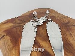 Boucles d'oreilles en argent sterling natif américain vintage longues avec fermoirs clips en forme de feuille