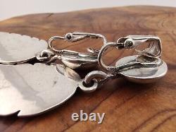 Boucles d'oreilles en argent sterling natif américain vintage longues avec fermoirs clips en forme de feuille