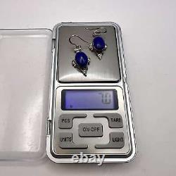 Boucles d'oreilles en argent sterling vintage 925 pour femmes avec pierre de lapis lazuli signée 7g