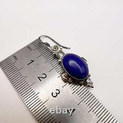 Boucles d'oreilles en argent sterling vintage 925 pour femmes avec pierre de lapis lazuli signée 7g