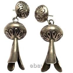 Boucles d'oreilles en argent sterling vintage Navajo séduisantes à fleurs de courge