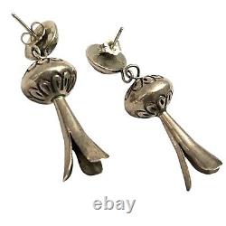 Boucles d'oreilles en argent sterling vintage Navajo séduisantes à fleurs de courge