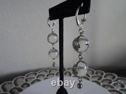 Boucles d'oreilles en argent sterling vintage à double piscine de lumière en cristal floral bandé