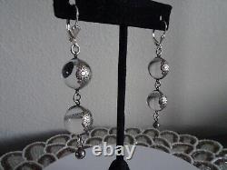 Boucles d'oreilles en argent sterling vintage à double piscine de lumière en cristal floral bandé