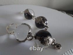 Boucles d'oreilles en argent sterling vintage à double piscine de lumière en cristal floral bandé