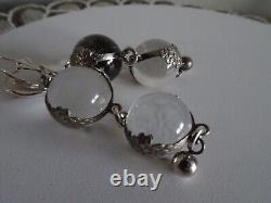 Boucles d'oreilles en argent sterling vintage à double piscine de lumière en cristal floral bandé