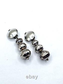 Boucles d'oreilles en perles de Navajo en argent sterling vintage, clips estampillés gradués authentiques