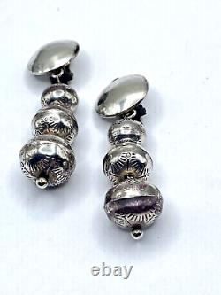 Boucles d'oreilles en perles de Navajo en argent sterling vintage, clips estampillés gradués authentiques