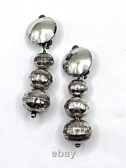 Boucles d'oreilles en perles de Navajo en argent sterling vintage, clips estampillés gradués authentiques