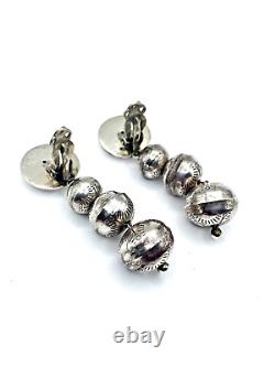 Boucles d'oreilles en perles de Navajo en argent sterling vintage, clips estampillés gradués authentiques