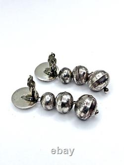 Boucles d'oreilles en perles de Navajo en argent sterling vintage, clips estampillés gradués authentiques