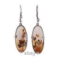 Boucles d'oreilles pendantes en argent sterling et agate vintage