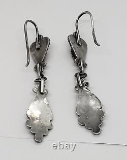 Boucles d'oreilles pendantes en argent sterling vintage berbères kabyles algériennes avec corail rouge