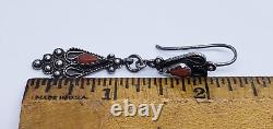 Boucles d'oreilles pendantes en argent sterling vintage berbères kabyles algériennes avec corail rouge