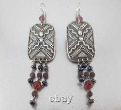 Boucles d'oreilles pendantes en pierres précieuses en argent sterling de Vtg. Jeremy & Carrie Gicker 1991