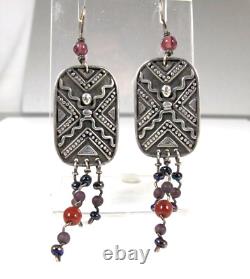 Boucles d'oreilles pendantes en pierres précieuses en argent sterling de Vtg. Jeremy & Carrie Gicker 1991