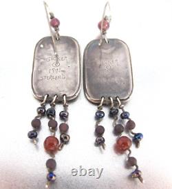 Boucles d'oreilles pendantes en pierres précieuses en argent sterling de Vtg. Jeremy & Carrie Gicker 1991
