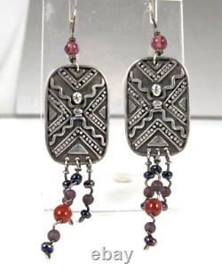 Boucles d'oreilles pendantes en pierres précieuses en argent sterling de Vtg. Jeremy & Carrie Gicker 1991