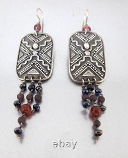 Boucles d'oreilles pendantes en pierres précieuses en argent sterling de Vtg. Jeremy & Carrie Gicker 1991