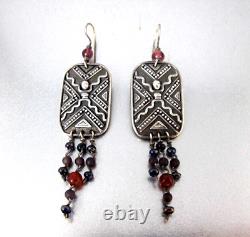 Boucles d'oreilles pendantes en pierres précieuses en argent sterling de Vtg. Jeremy & Carrie Gicker 1991