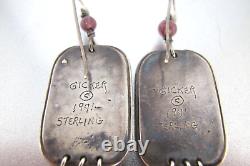Boucles d'oreilles pendantes en pierres précieuses en argent sterling de Vtg. Jeremy & Carrie Gicker 1991
