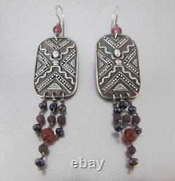 Boucles d'oreilles pendantes en pierres précieuses en argent sterling de Vtg. Jeremy & Carrie Gicker 1991