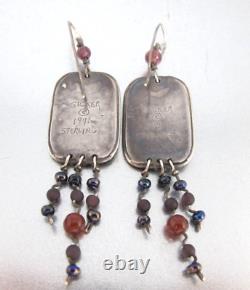 Boucles d'oreilles pendantes en pierres précieuses en argent sterling de Vtg. Jeremy & Carrie Gicker 1991