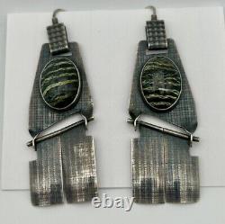 Boucles d'oreilles pendantes longues en argent sterling 925 vintage moderniste Yvonne Giambrone