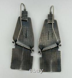 Boucles d'oreilles pendantes longues en argent sterling 925 vintage moderniste Yvonne Giambrone