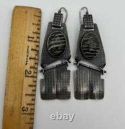 Boucles d'oreilles pendantes longues en argent sterling 925 vintage moderniste Yvonne Giambrone