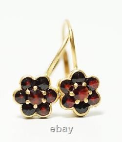 Boucles d'oreilles rosettes en argent sterling plaqué or VTG bohémien en grenats taille rose de Bohême