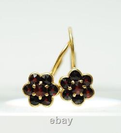 Boucles d'oreilles rosettes en argent sterling plaqué or VTG bohémien en grenats taille rose de Bohême