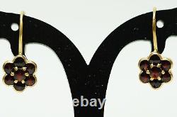 Boucles d'oreilles rosettes en argent sterling plaqué or VTG bohémien en grenats taille rose de Bohême
