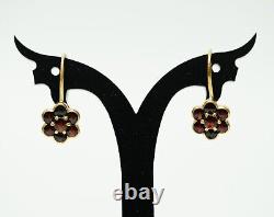 Boucles d'oreilles rosettes en argent sterling plaqué or VTG bohémien en grenats taille rose de Bohême