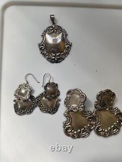 Boucles d'oreilles style vintage en cuillère en argent sterling 925 (2 paires uniques) et lot de pendentifs