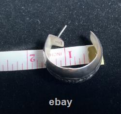 Boucles d'oreilles vintage Navajo en argent sterling JB, larges créoles avec estampillage de designer
