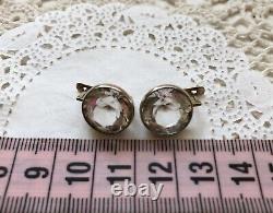 Boucles d'oreilles vintage en argent 875 de l'URSS avec pierres en cristal de roche pour femmes
