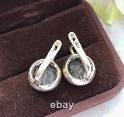 Boucles d'oreilles vintage en argent 875 de l'URSS avec pierres en cristal de roche pour femmes