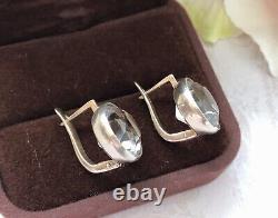 Boucles d'oreilles vintage en argent 875 de l'URSS avec pierres en cristal de roche pour femmes