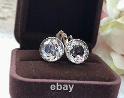 Boucles d'oreilles vintage en argent 875 de l'URSS avec pierres en cristal de roche pour femmes