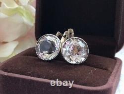 Boucles d'oreilles vintage en argent 875 de l'URSS avec pierres en cristal de roche pour femmes