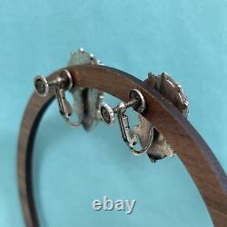 Boucles d'oreilles vintage en argent sterling 925 et agate bande, à vis articulées