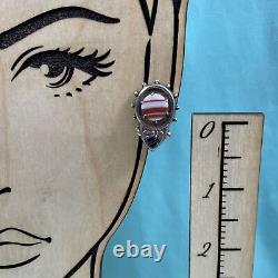 Boucles d'oreilles vintage en argent sterling 925 et agate bande, à vis articulées