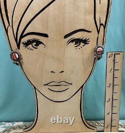 Boucles d'oreilles vintage en argent sterling 925 et agate bande, à vis articulées