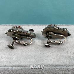 Boucles d'oreilles vintage en argent sterling 925 et agate bande, à vis articulées