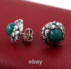 Boucles d'oreilles vintage en argent sterling Georg Jensen avec chrysoprase verte #74